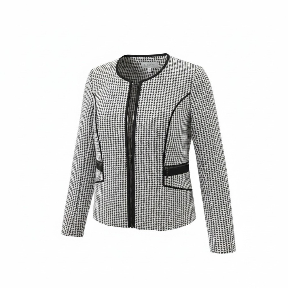 Kasper Womens 6P Houndstooth Zip Front Blazer Jacket Black White Petite 6